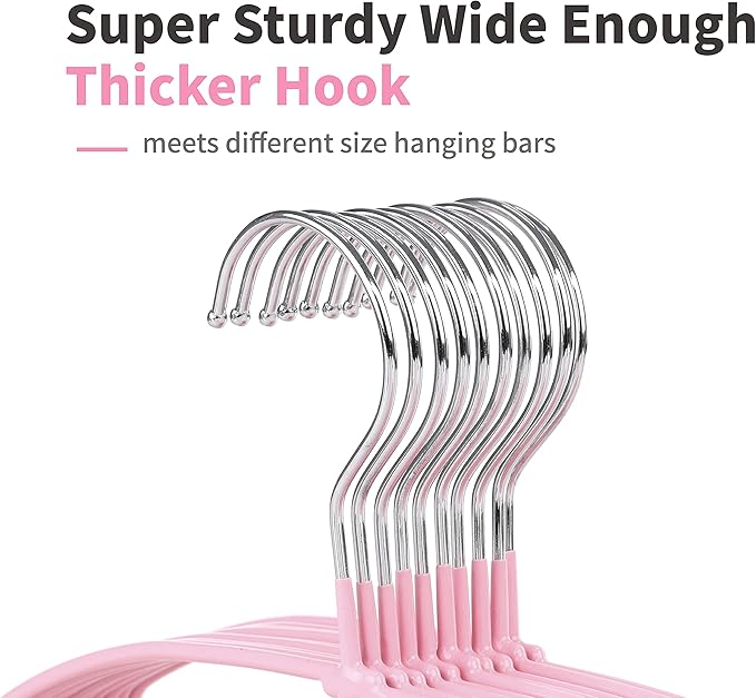 TOPIA HANGER Non Slip Hanger 20 Pack, Metal Clothes Hangers Space Saving, Heavy Duty Rubber Coated Wire Hanger for Coat, Shirt, Dress, Pants-Pink, CT12P
