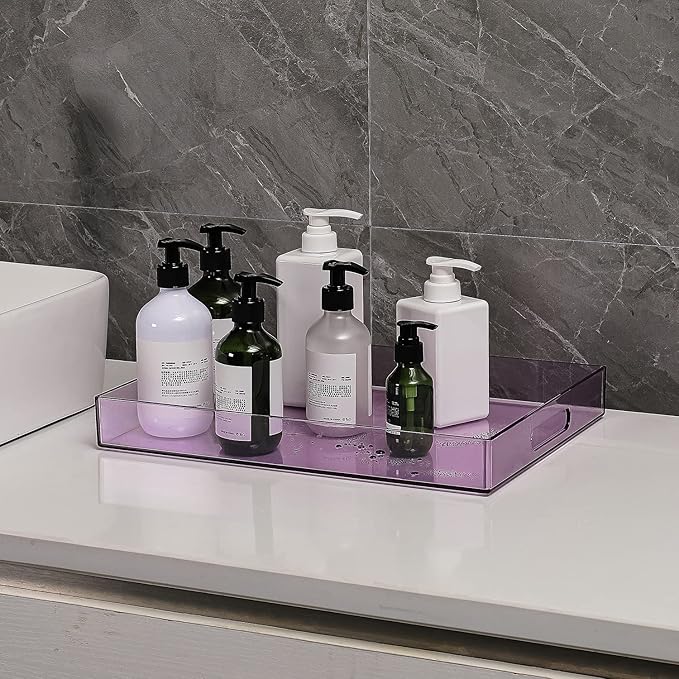 Sooyee Violet Clear Acrylic Serving Tray with Handles,16" x 12" Decorative Tray for Breakfast, Tea, Food, Butler,Coffee,Table Ottoman Vanity Countertop