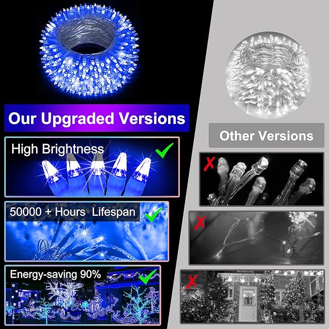 350LED Christmas Lights Indoor Outdoor, 90ft 12 Modes Blue LED String Lights with Timer Dimmable, Waterproof Christmas Tree Lights for Xmas Patio Yard Fence Balcony Bedroom Garden Party Decor Blue