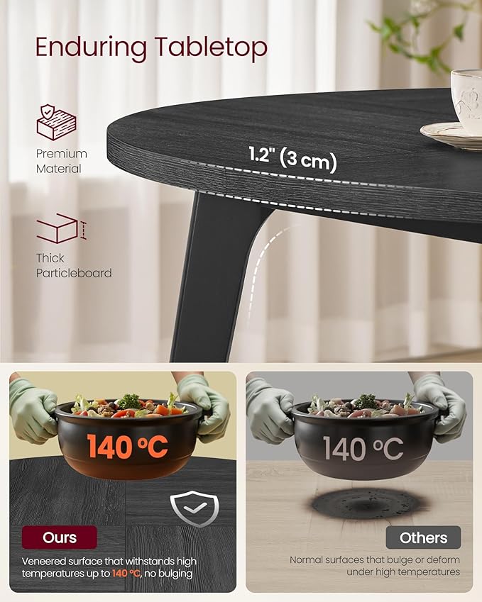 VASAGLE MAEZO Collection - Round Dining Table for 4-6 People, 47.2 Inches Circle Kitchen Table with Tapered Legs, Curved Transitions, for Dining Room, Kitchen, Charcoal Gray UKDT091BA01S