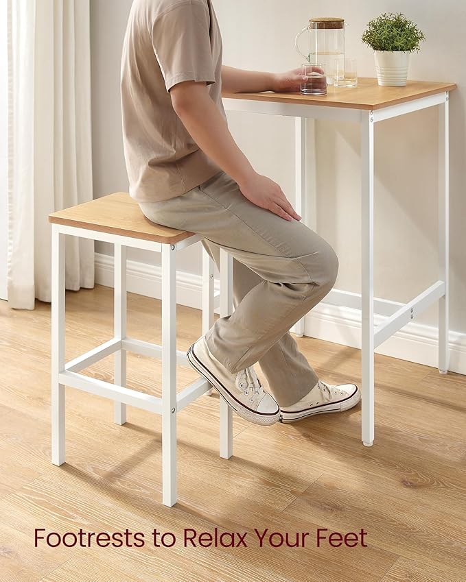 VASAGLE Bar Table and Chairs Set, Square Table with 2 Stools, Dining Pub Set for 2, Space Saving for Kitchen Breakfast, Living Room, Party Room, Golden Oak and Cloud White