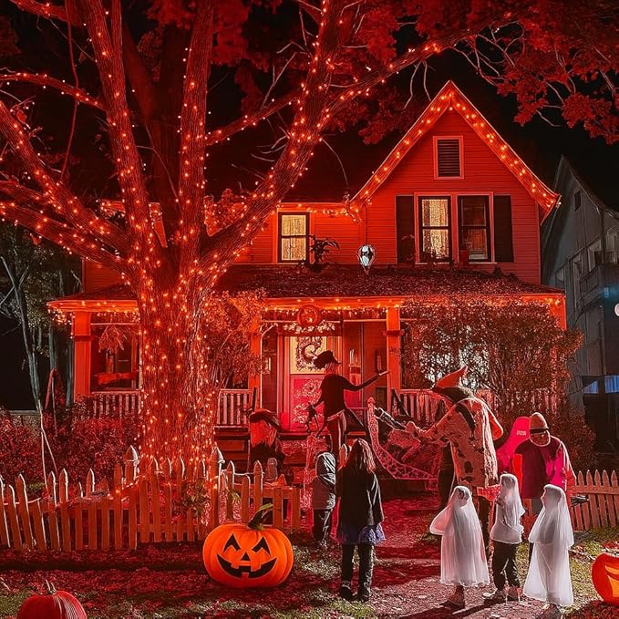 Kwaiffeo Halloween Lights, 100FT 300LED Orange String Light Outdoor Indoor, 8 Modes Connectable Orange Lights for Christmas Halloween Decorations Outside, Fairy Light for Party Yard Tree Fall Decor
