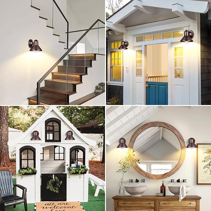 Brightever Outdoor Barn Wall Light Fixtures, 2-Pack Brown Exterior Wall Lantern, Waterproof Anti-Rust Lighting with E26 Socket, Small Outside Lights for House, Patio, Playhouse, Garage