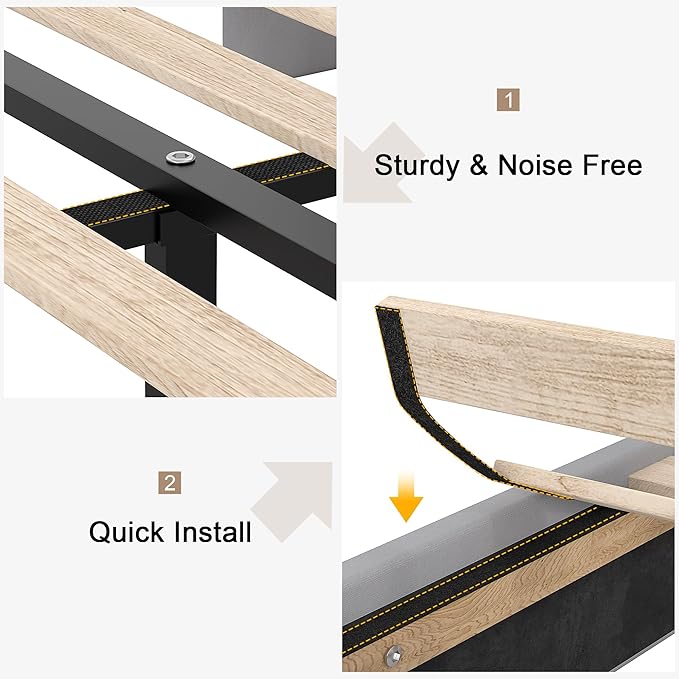 VECELO Full Bed Frame with Upholstered Wingback Headboard, Heavy-Duty Platform Bedframe with Charging Station, Wooden Slats, No Box Spring Needed, Light Grey