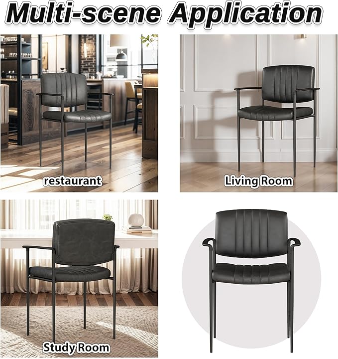 Mid-Century Modern PU Leather Dining Chairs Set of 4, Upholstered Kitchen Chairs with Arms and Metal Legs Adjustable Feet for Kitchen Dining Room(Black)