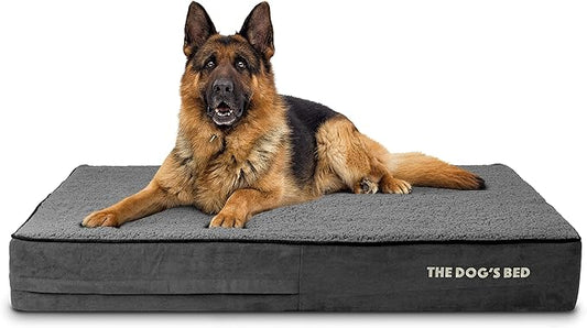 The Dog’s Bed Orthopedic Memory Foam Dog Bed, XL Grey Plush 46x28, Pain Relief for Arthritis, Hip & Elbow Dysplasia, Post Surgery, Lameness, Supportive, Calming, Waterproof Washable Cover