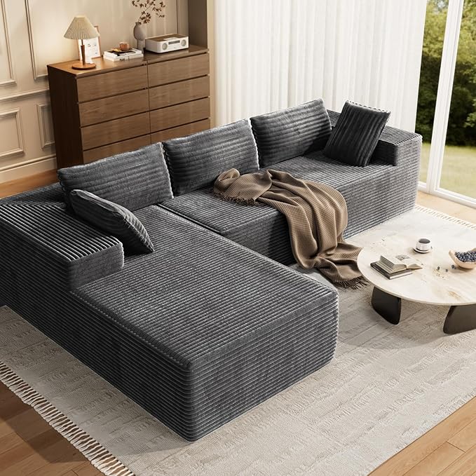 105.5" Modular Sectional Sofa L-Shape, Modular Cloud Sofa with Deep Seat for Living Room Bedroom, Upholstered Couches No Assembly Required (Gray Left Facing Chaise)