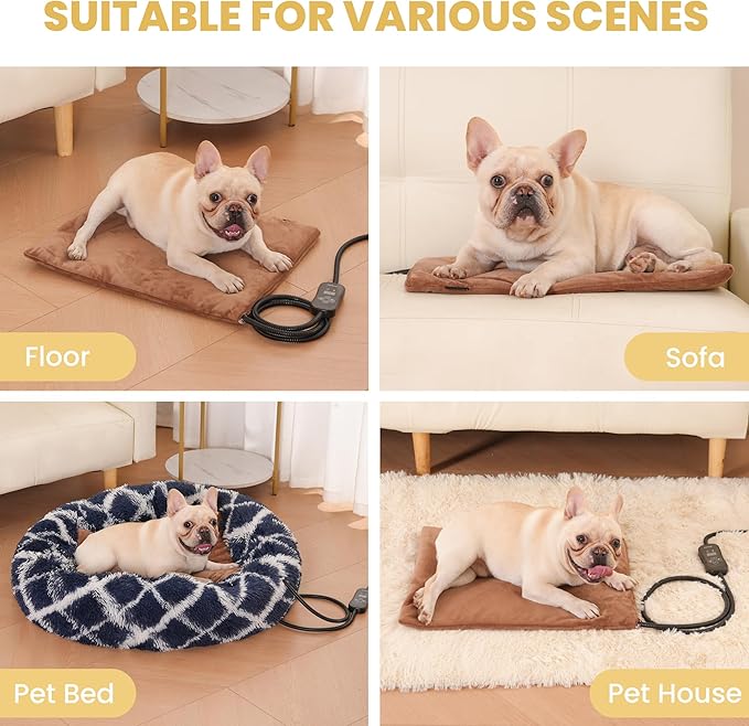 Upgraded Pet Heating Pad, 5 Adjustable Temperature & Timer, Warm Dog Cat Heating Pad, Auto Power-Off, Waterproof Chew-Resistant (M:20'' x 16'')