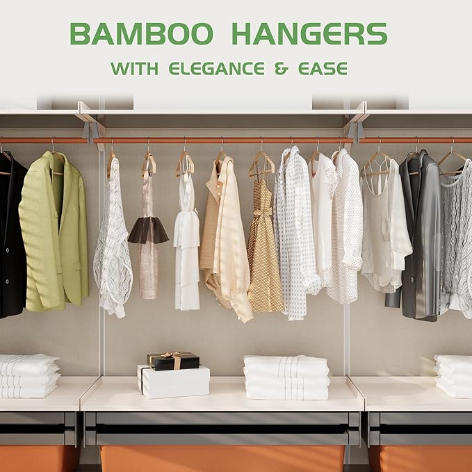 Bamboo Hangers 20 Pack - Durable & Slim Coat Hanger - Suit Hangers with 360-Degree Rotatable Hook, Suit Hangers for Clothes, Jacket, Shirt, Tank Top, Pant (Natural-1, 20)