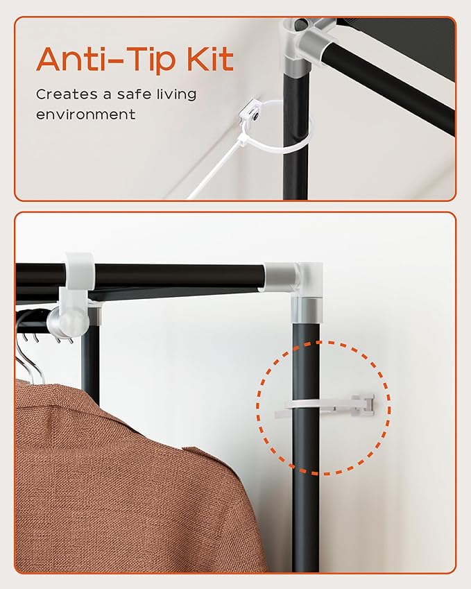 Portable Closet, 61.8 Inch Large Capacity Wardrobe Closet with Cover, Clothes Storage Organizer with Shelves and 2 Hanging Rods, Easy to Assembly, Black PCT222B01