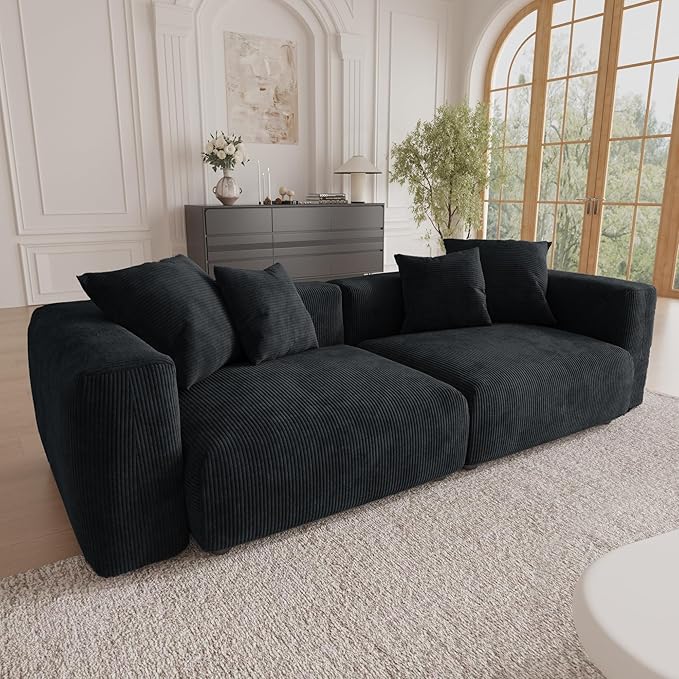 Sectional Couches for Living Room,102inch Cloud Couch Modular Sectional Sofa,Modern Corduroy Couch Love Seat,Cushion Covers Removable& Washable (Black)