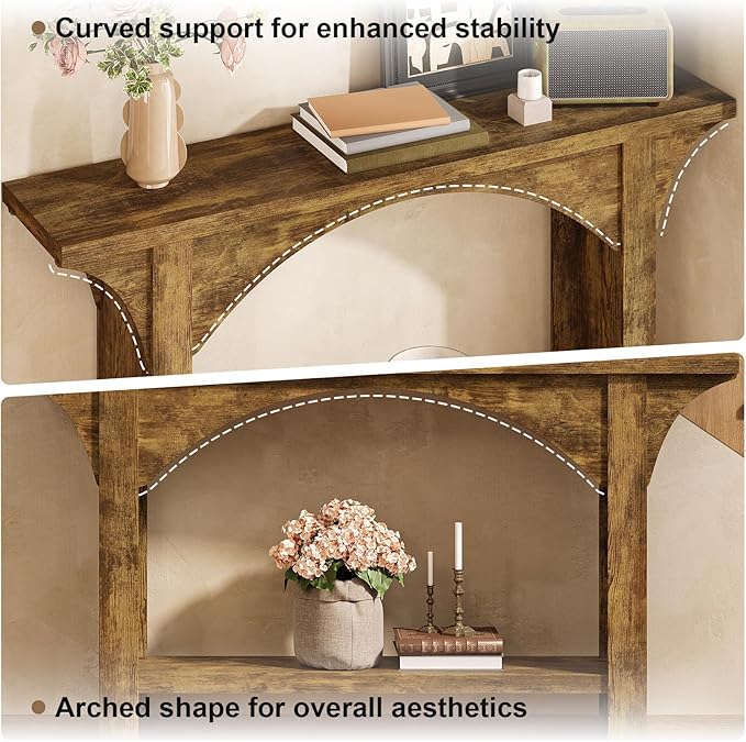 55 Inches Console Table,2 Tier Farmhouse Entryway Table,Narrow Wood Accent Tables with Storage Shelves for Living Room,Entrance,Hallway,Foyer (Brown)