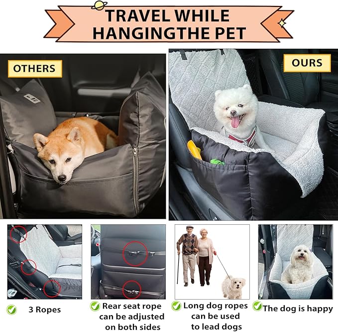 Car Seat Suitable for Small Dogs, Pet CarSeat with Storage and Clip-On Safety Tether, Fully Removable and Washable Dog Car Seat, Dogs Booster Seat Suitable Small Medium Dog