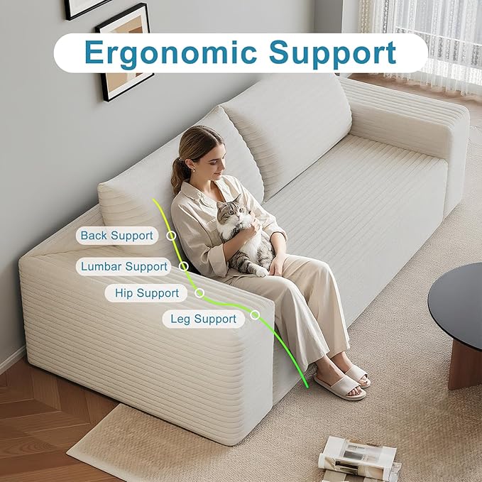 Saiveina 71" Corduroy Loveseat Sofa, Deep Seat Comfy Couch with Backrest and Armrests, No Assembly Required Sofa Couch for Living Room Bedroom Apartment, White