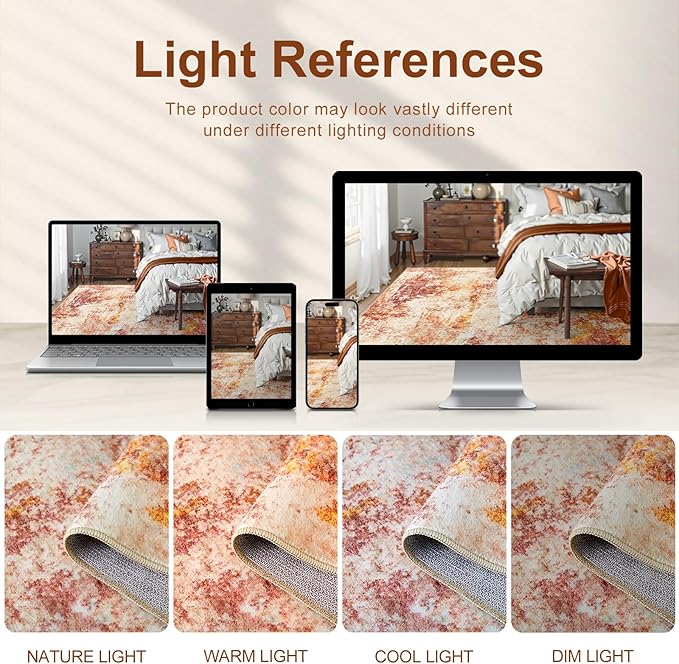 Area Rug Living Room Rugs - 5x7 Washable Modern Neutral Abstract Rugs Soft Low Pile No Slip Stain Resistant Rug Indoor Large Carpet for Bedroom Dining Room Nursery Room Home - Pink/Orange