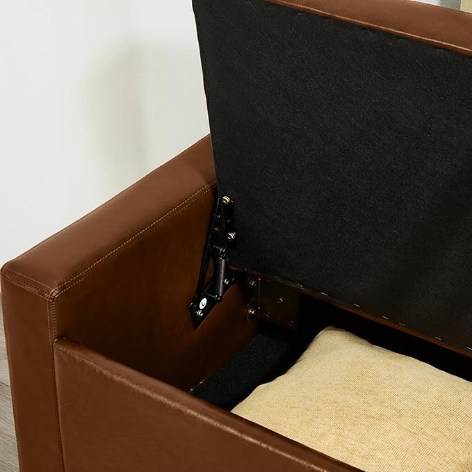 48" Faux Leather Ottoman with Storage, Tufted Storage Ottoman Bench with Safety Hinge, Rectangular Extra Long Bench for Bedroom, Living Room, Entryway and Window, Brown