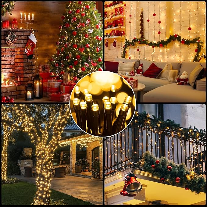 Christmas Cluster Lights Plug-in -52FT 800 LED Firecrackers String Lights,8 Modes Timer Waterproof Twinkle Fairy Lights for Christmas Tree Garland Party(Warm White)