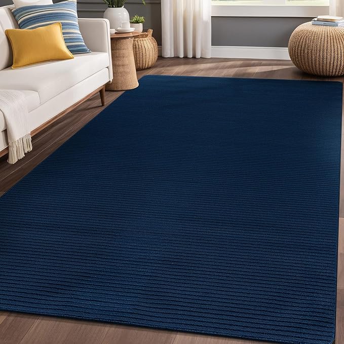Non Slip Navy Solid Rubber Back Thing Rug for Living Room 4x6 Area Rugs for Kitchen, Rugs for Bedroom, Stain Resistant Easy Cleaning Non Shedding Carpet Navy 4 x 6