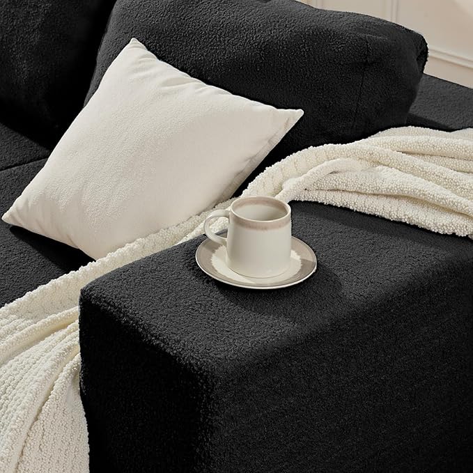 67" Loveseat Sofa, Cloud Modular Couch, Upholstered Floor Sofa with Deep Seat, Upholstered Foam Sofa for Bedroom Living Room, No Assembly Required (Black, Teddy Boucle)