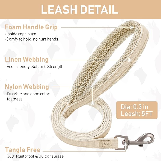 GAMUDA Small Pet Harness Collar and Leash Set, Step in No Chock No Pull Linen Fabric Soft Mesh Dog Vest Harnesses Reflective for Dogs Puppy Cats Kitten Rabbit (Khaki, M)