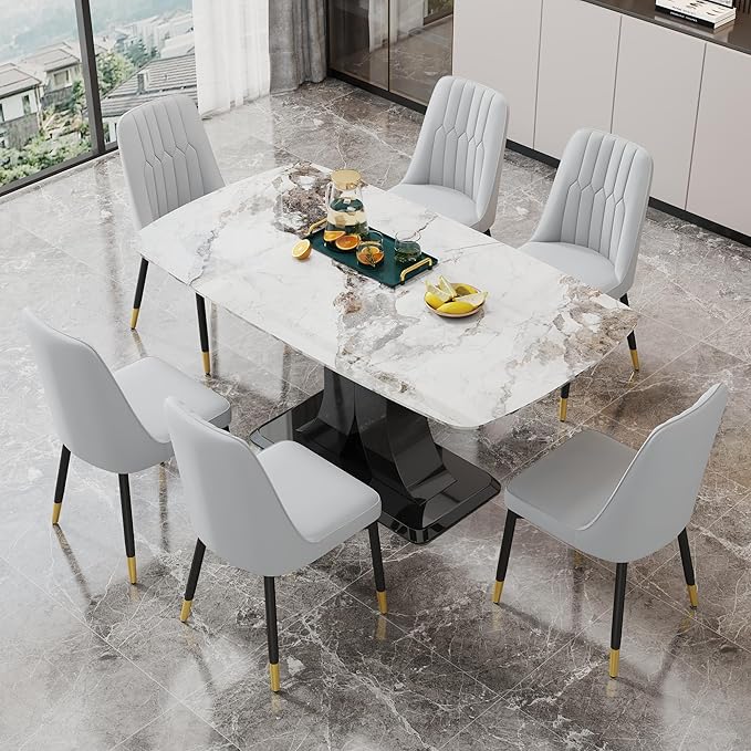 Dining Chairs Set of 8，Modern Dining Chairs, Equipped with PU Leather Backrest Cushions and Black Metal Legs, Suitable for Restaurants, Kitchens, and Bedrooms Dining Room Chairs