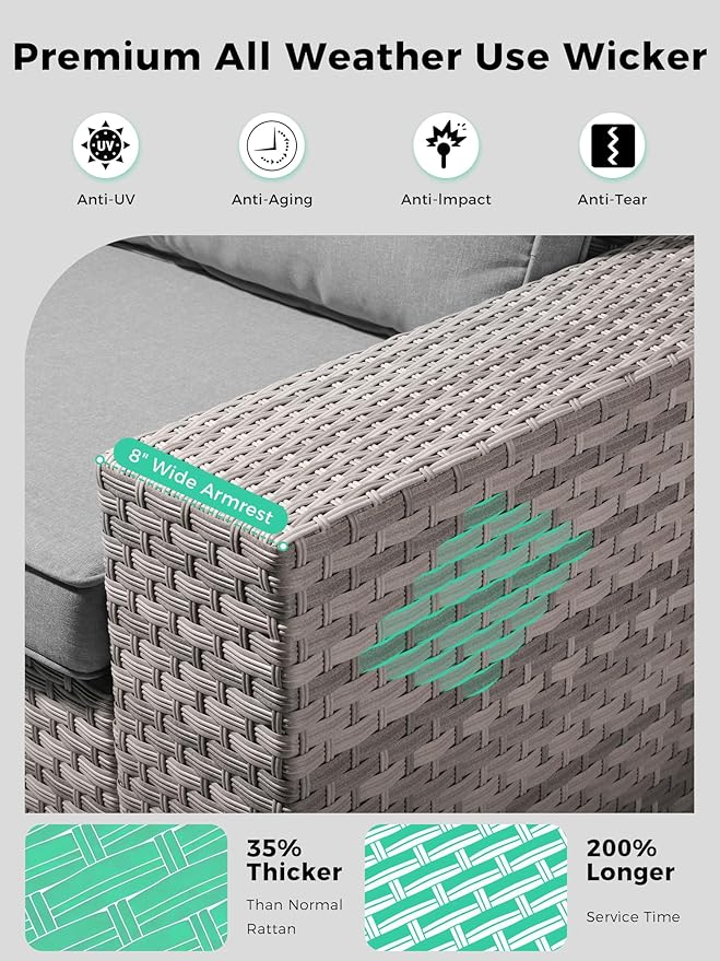 16 Piece Outdoor Wicker Rattan Sectional Sofa Set with Swivel Chairs & Fire Pit Table, 12-Seats with 4" Thickened Cushions & Coffee Table, All-Weather PE Rattan for Garden, Backyard, Porch, Grey