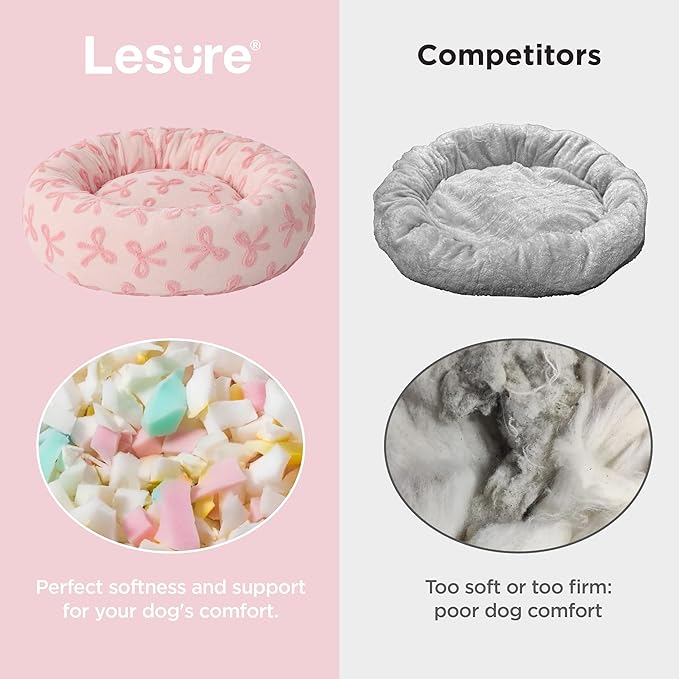 LE SURE Donut Cat Beds for Indoor Cats - Round Small Dog Bed Calming Pet Beds, Cute Modern Beds with Jacquard Shaggy Plush & Anti Slip Bottom, 20 Inch, Pink Taffy