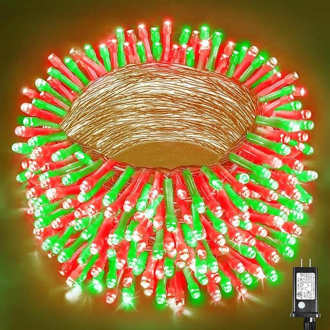 500 LED Christmas Lights Outdoor 165ft Extra Long Christmas String Lights 8 Modes Waterproof Plug in Twinkle Fairy Light for Bedroom Indoor Outside Home Party Decoration, Red&Green