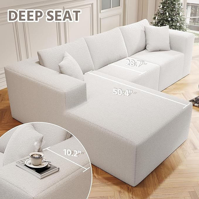 Cloud Sectional Couch with L-Shape Chaise,4 Seat Modern Modular Sofa with Deep Seat (White, 108"+Left Facing Chaise)