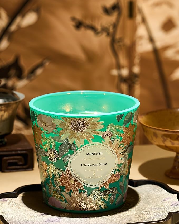 M&SENSE Christmas Pine Scented Candle, 28.2oz 3 Wick Natural Soy Wax Large Candles, Long Lasting Clean Slow Burning No Toxic Décor for Christmas, Romantic Dates & Gift-Giving