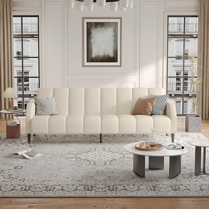 Fadware Faux Leather Couch, Convertible Futon Sofa Bed with Adjustable Backrest, Mid Century Leather Sofa Loveseat with Side Pockets& Metal Leg, Modern Leather Sleeper Sofa for Living Room Bedroom