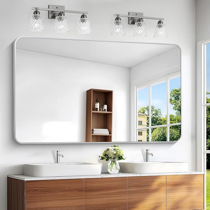 BONEWEI Silver Bathroom Mirror,60x36 inch Wall Mirror for Bathroom Wall Mounted,Rectangle Mirror for Bathroom Over Sink,Modern Frame Round Corner for Living Room,Bedroom Entryway,Horizontal/Vertical