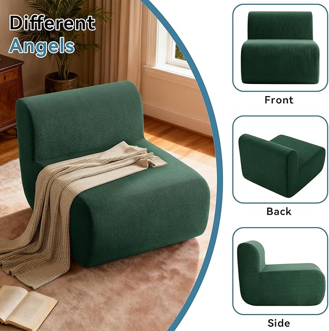 Cloud Single Sofa Chair,Fireside Beanbag Chair Upholstered Floor Sofa Couch,Corduroy Boneless Couch for Small Spaces,Memory Foam Lounge Chair for Bedroom, Living Room,Deep Green