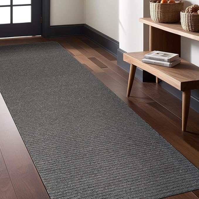 Non Slip Gray Solid Rubber Back Thing Runner Rugs for Living Room 2x10 for Kitchen, Rug for Bedroom and Hallway, Stain Resistant Easy Cleaning Non Shedding Carpet Gray 2 x 10