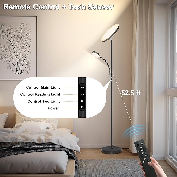 Floor Lamp-42W/4200LM Super Bright Floor Lamp,Dimmable 2-in-1 LED Floor Lamp with Reading Light,69" Tall Standing Lamp with Remote & Touch Control,Modern Floor Lamps for Bedroom,Living Room,Office