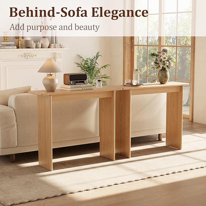 AQIMUELE Wood Console Table for Entryway, Mid Century Modern Console Table, Natrual Sofa Table for Living Room, Hall Way, Natrual Color