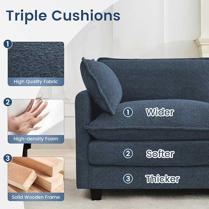 ROWHY Oversized Modular Sectional Couch with 2 Movable Ottoman, 148" Modern Convertible U Shaped Sofa Set, 4 Seat Comfy Cloud Couch with 2 Throw Pillows, for Living Room, Chenille, Royal Blue