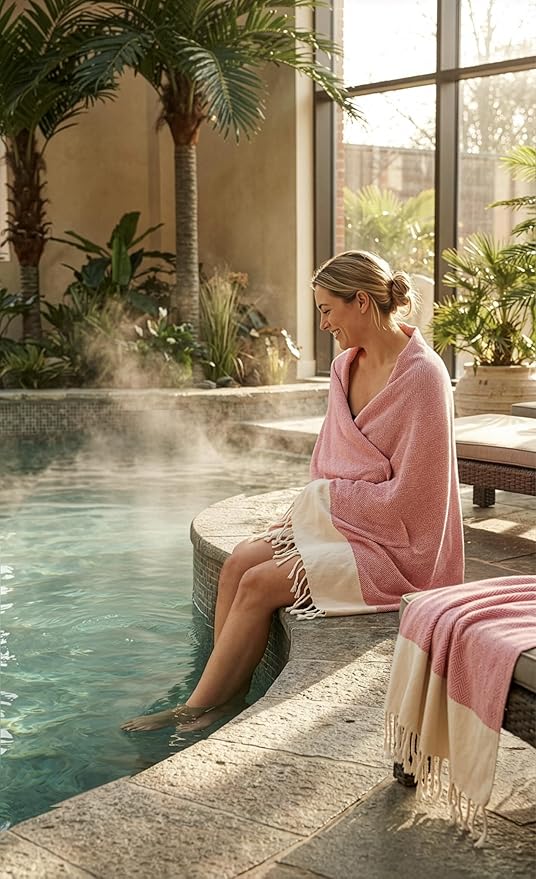 Bazaar Anatolia Turkish Beach Towel 100% Cotton Bath Towels 71x39 Quick Dry Sand Free Lightweight Large Oversized Herringbone Peach Coral