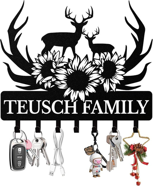 Personalized Deer Key Holder Wall Mount, Custom Metal Keys Hanger for Wall with Name, Custom Key Rack Holder with Hooks for Home, Entryway, Front Door, Living Room, Kitchen, Bathroom