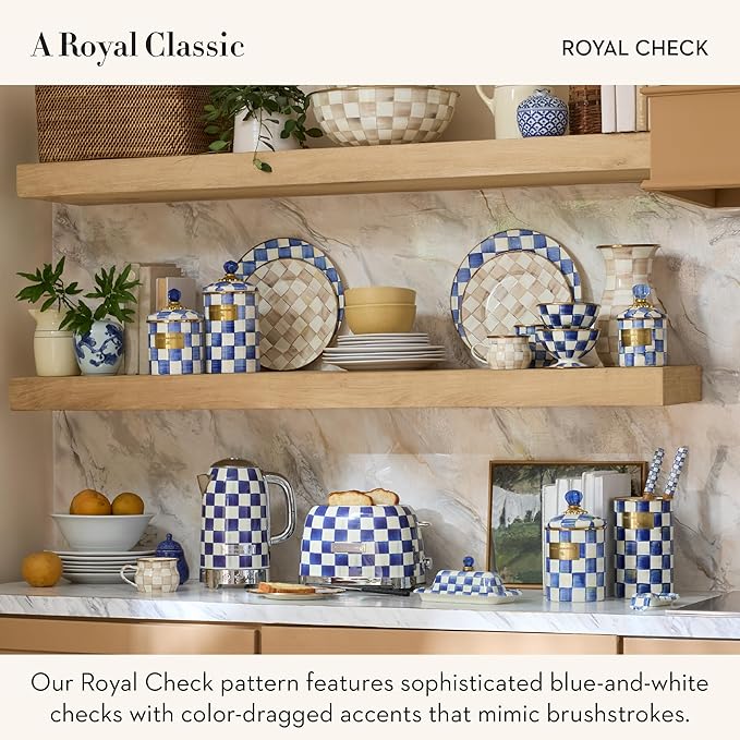 MACKENZIE-CHILDS Electric Kettle, Stainless-Steel Tea Kettle, Blue-and-White Royal Check