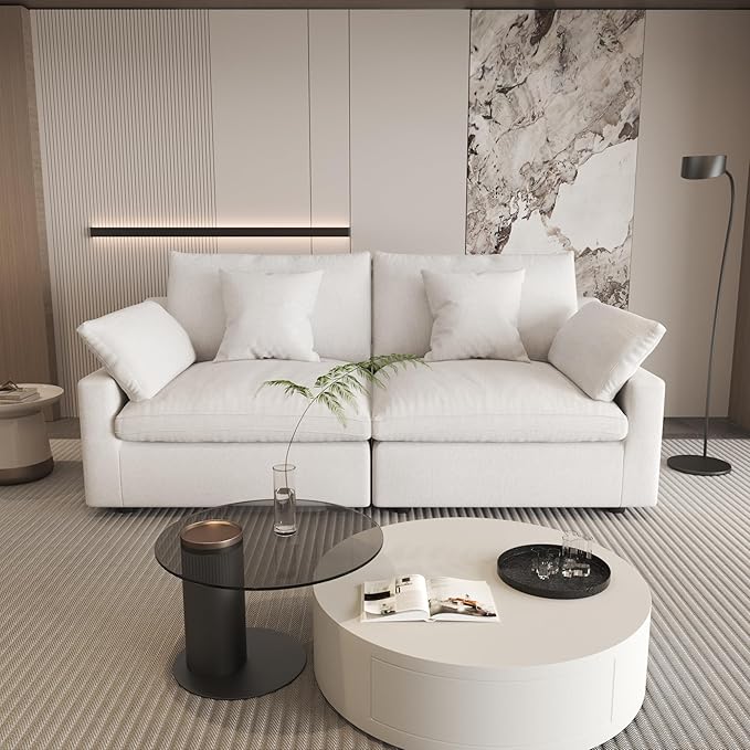 Cloud Modular Sectional Sofa Couch for Livingroom,82inch Down Filled Convertible Sectional Sofa for Living Room Set,Wide Seat LoveSofa,Covers Washable&Replaceable, White