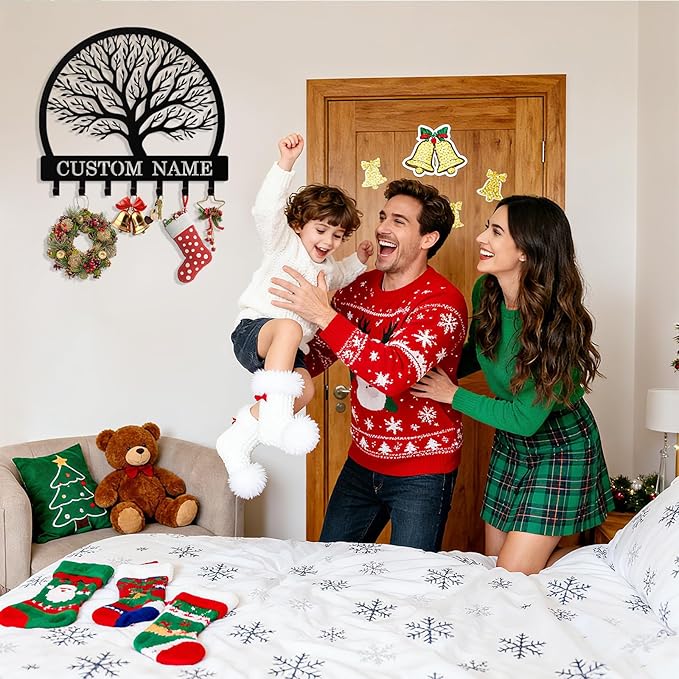 Personalized Key Holder Wall Mount, Custom Tree of Life Metal Keys Hanger for Wall with Name, Custom Key Rack Holder with Hooks for Home, Entryway, Front Door, Living Room, Kitchen, Bathroom