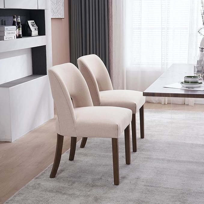 VKNOW Wooden Dining Chairs Set of 6, Modern Fabric Upholstered Dining Room Chair Kitchen Chairs, Farmhouse Dinner Chair for Kitchen Dining Room, Beige
