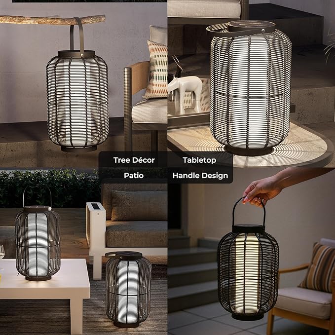 Solar Yard 1-Piece Outdoor Floor Lamp, Solar Water-Resistant Boho Lantern Lights for Outside Hanging Table Lanterns Decoration for Garden, Patio, Porch, Trees, Pathway, Cylinder Black