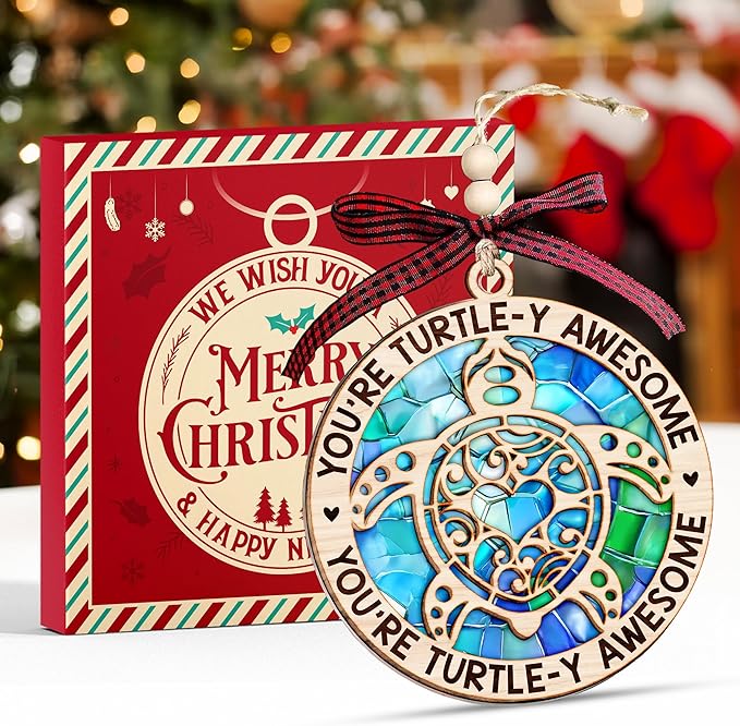 Turtle Ornaments for Christmas Tree - Vivid Sea Gifts for Turtle Lovers, Unique and Fun Turtle Ornament for Holiday Decorations, Festive Beach and Ocean Ornaments, Hawaiian or Beach Themed Christmas