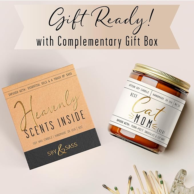 Cat Mom Gifts, Cat Gifts for Women Unique, Cat Lover Gifts for Women - 'Best Cat Mom Ever' Candle, w/Vanilla, Coconut & Vetiver I Cat Decor Themed I Cat Gifts for Cat Lovers I 50Hr Burn, USA Made