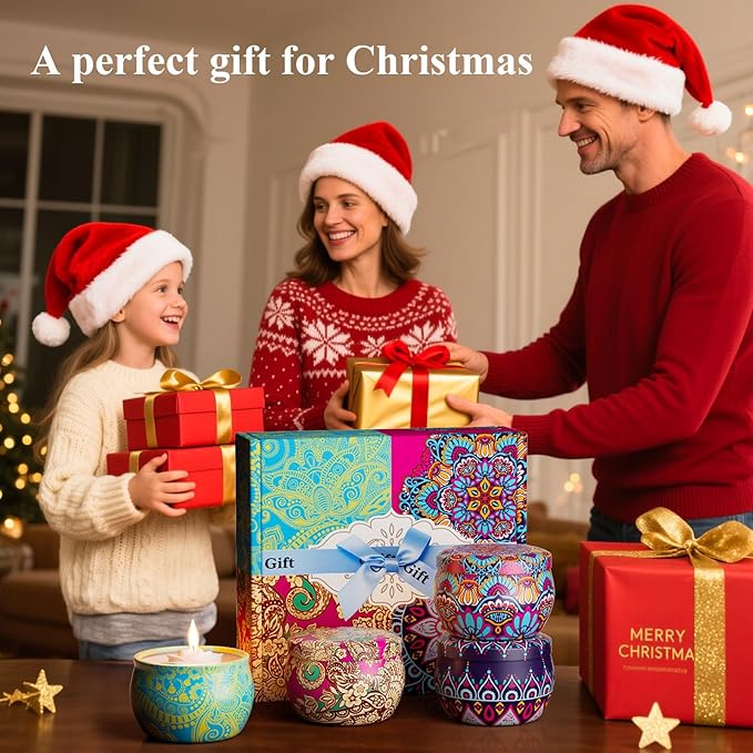 WINTERCRUSH Scented Candles Gift Set: 4 Pack Flower Shaped Christmas Candles for Home Scented - Stress Relief Gifts for Women, Birthday, Mother's Day (Flower)