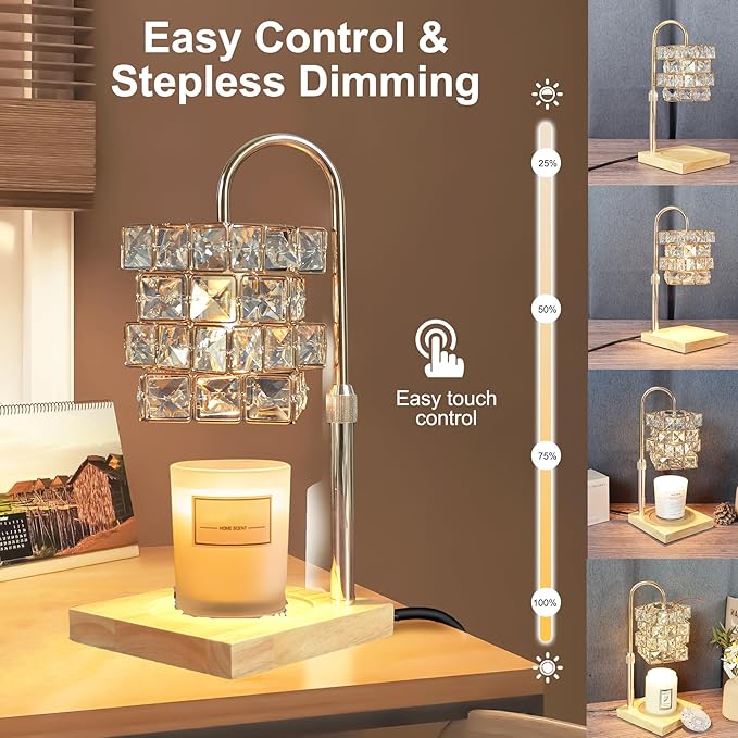 Candle Warmer Lamp Dimmable Wax Melt Warming Lamp with Timer Scented Wax Candle in Jar During Bathing & Yoga & Meditation with 2 Bulbs Home Decor Gift for Female (Diamond Square)
