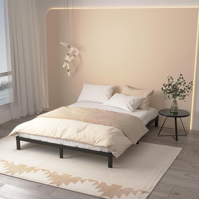 8 Inch Bed Frame Queen Size No Box Spring Needed, Heavy Duty Queen Platform Metal Bed Frame Support Up to 3000 lbs, Easy Assembly, Noise Free, Black