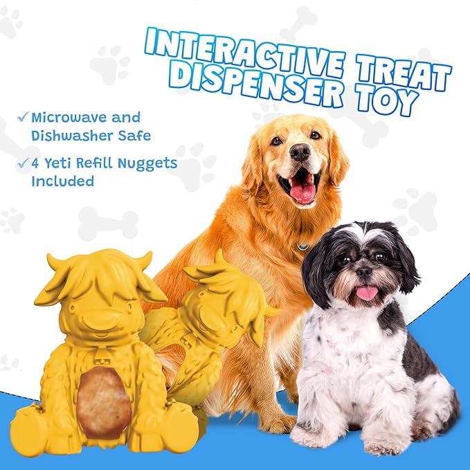 Yeti Puff and Play Dog Toy, Dog Chew Holder, Fun Stimulating Chew Toy for Teething, Behavior Training for Light to Moderate Chewers (Yellow - Yak)
